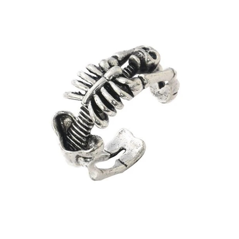 Vintage Skull Bones Rings Untuk Pria Pembukaan Yang Dapat Disesuaikan Punk Evil Rings Perhiasan Anime Retro Hip Hop Halloween Pesta Hadiah