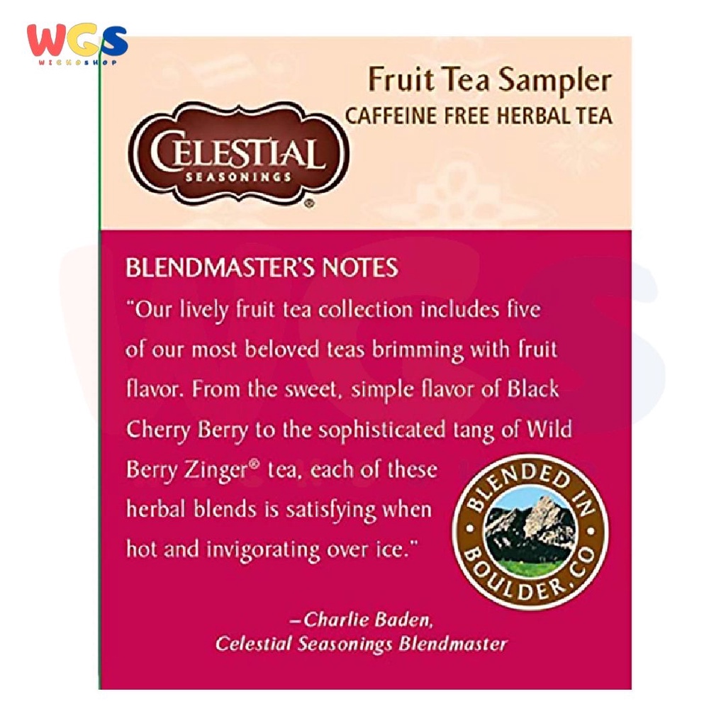 Celestial Seasonings Fruit Tea Sampler 5 Flavors 18 Tea Bags 40g