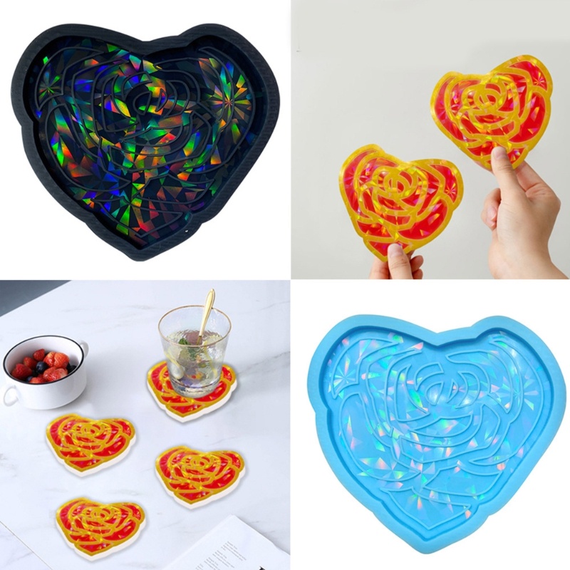 Siy Coaster Cetakan Untuk Pengecoran Resin Silikon Resin Coaster Mold Heart Rose Epoxy Resin Mold for Resin DIY Artwork