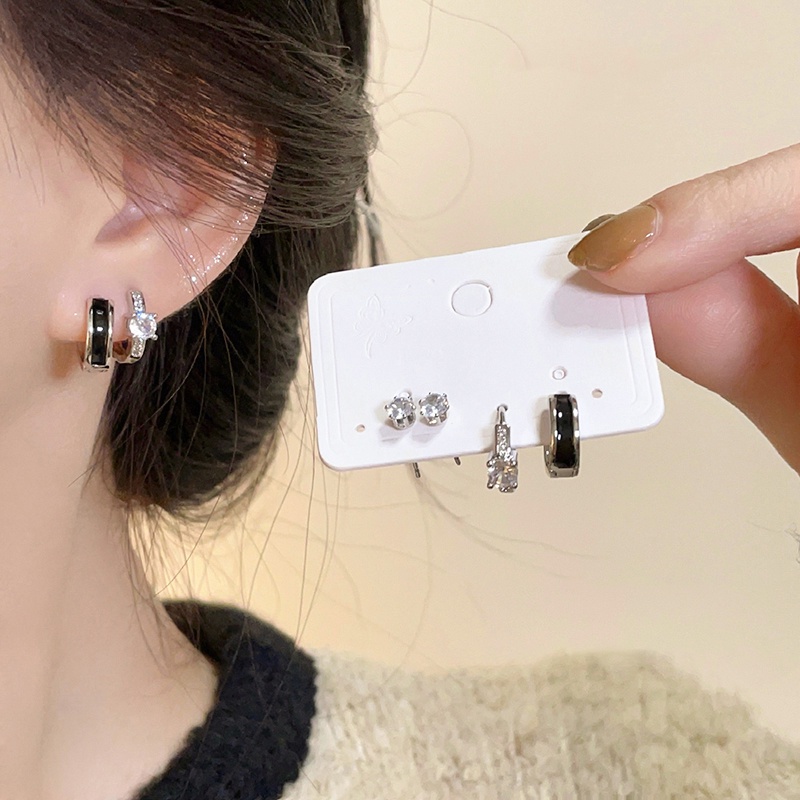 Papaozhu 6PCs Chic S925 Perak Berkilauan Kecil Bulat Zirkon Hoop Anting Untuk Wanita Perempuan Trendi Anti Alergi Bersinar Kristal Anting-Anting Set Temperamen Telinga Ornamen