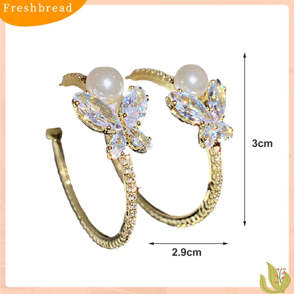 {In Stock} 1pasang Anting Pejantan Mutiara Imitasi Berlian Imitasi Bertatahkan Fashion Perhiasan Kupu-Kupu Berbentuk C Anting Tindik Wanita Perhiasan