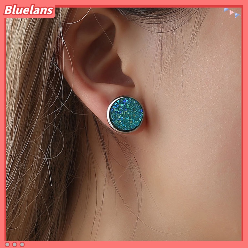 {In Stock} 1pasang Ear Stud Hias Stud Telinga Berlian Imitasi Bentuk Bulat Stainless Warna-Warni Untuk Hadiah