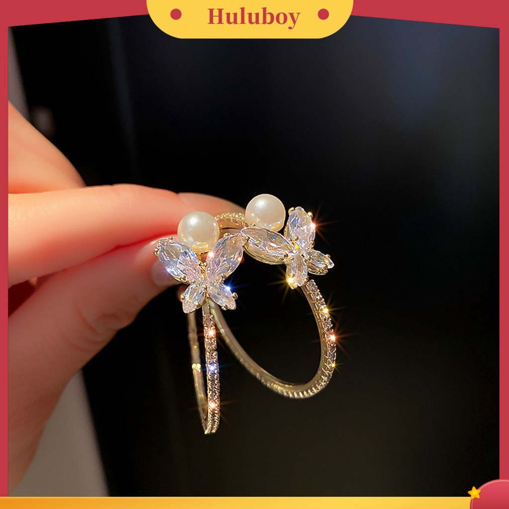{Ready Stock} 1pasang Anting Pejantan Mutiara Imitasi Berlian Imitasi Bertatahkan Fashion Perhiasan Kupu-Kupu Berbentuk C Anting Tindik Wanita Perhiasan