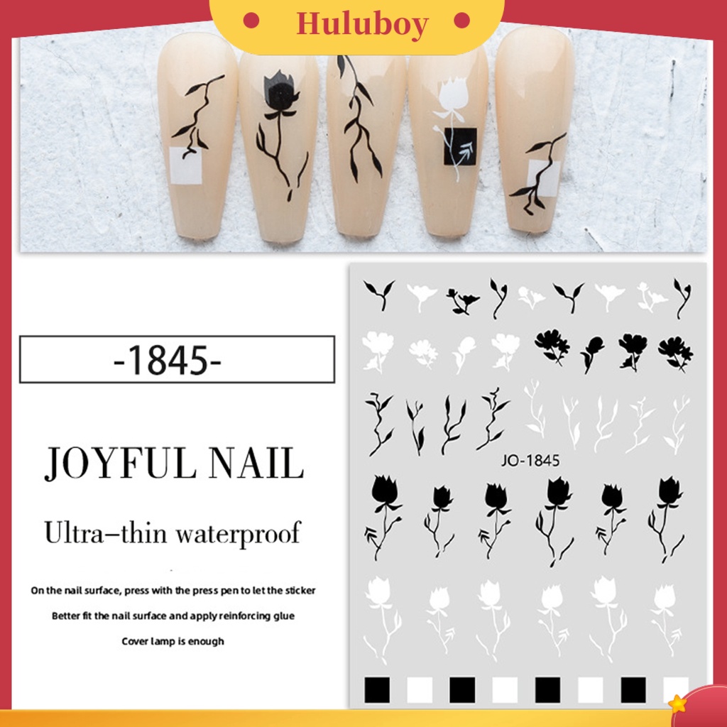 {In Stock} Stiker Nail Art Hidup DIY Ramah Lingkungan Dicat Tangan Hitam Putih Mawar Stiker Nail Art Untuk Wanita