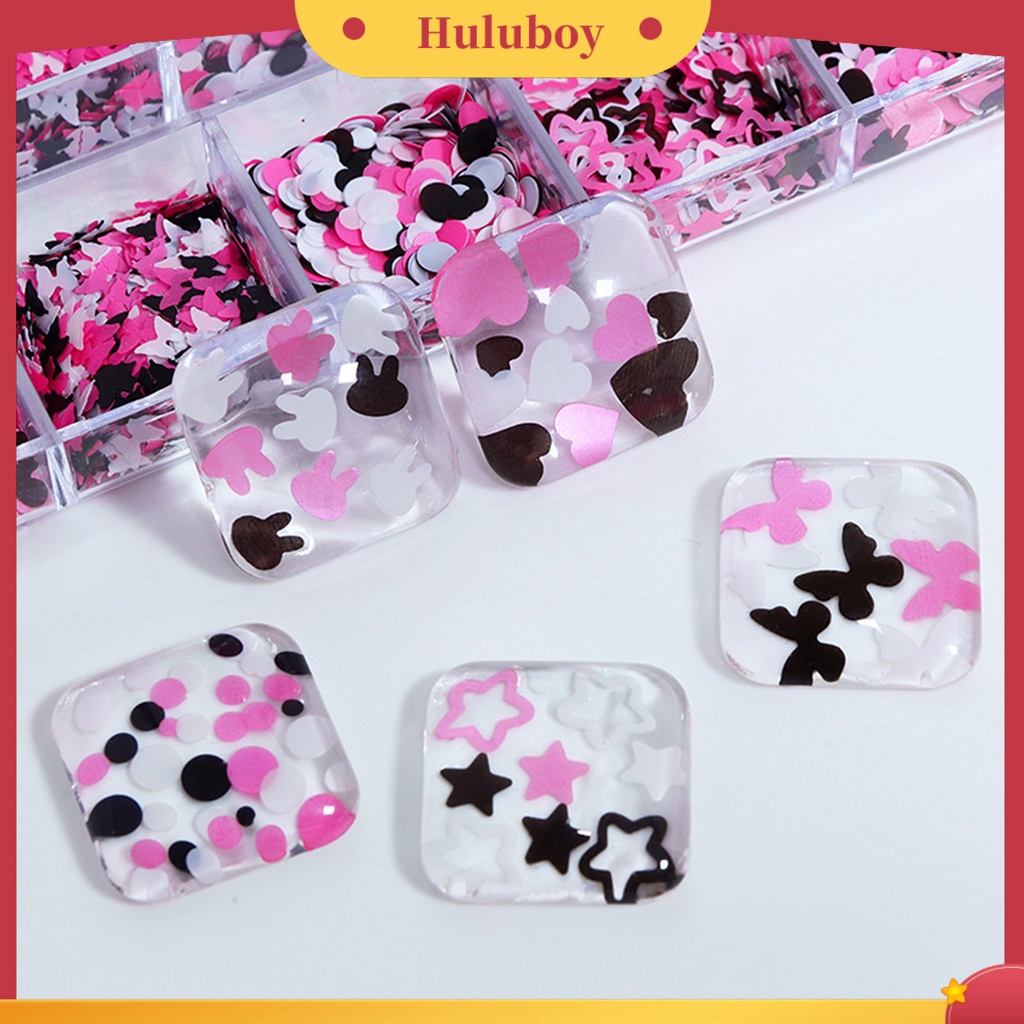 {In Stock} 1kotak Nail Art Payet Bersinar Gloss DIY Mixing Colors 12kisi Manicure Heart Rabbit Star Round Butterfly Glitter Manicure Store Supply