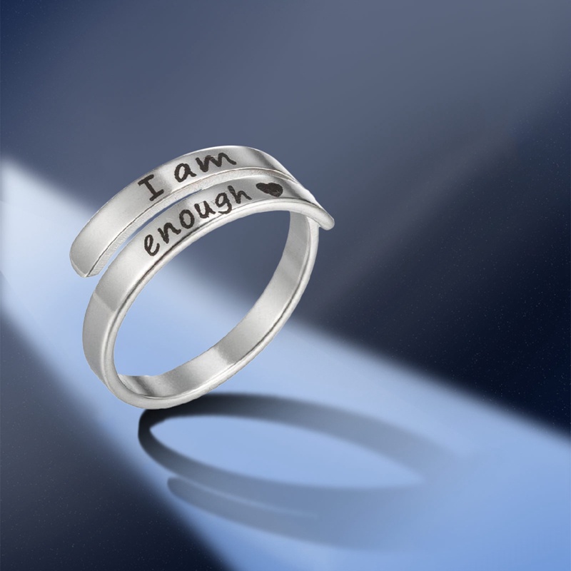 Cincin Anti Karat Wanita Pria Punk I Am Enough Engrave Letter Ring Cuff Dorong Perhiasan Belive Yourself Hadiah Terbaik