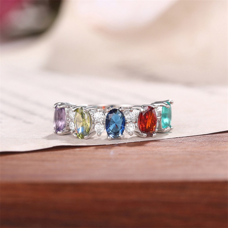 Rainbow Cubic Zirconia Cincin Untuk Wanita Briliant Warna-Warni Pernikahan Band Perempuan Cincin Tunangan Pesta Perhiasan Mewah