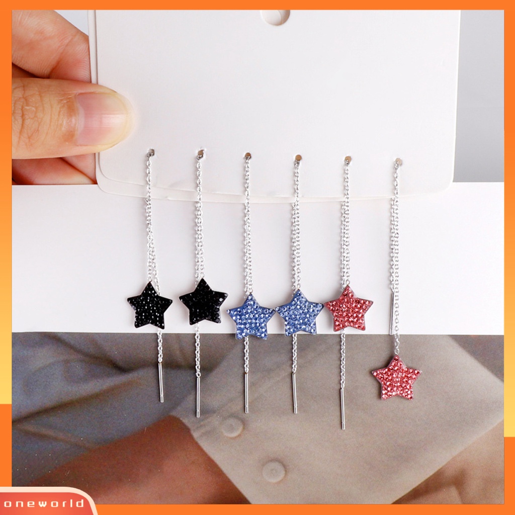 [OWR] 1pasang Anting Pejantan Rumbai Lurus Gantung Eropa Dan Amerika Berlebihan Geometris Telinga Dekorasi High-end Pentagram Bintang Kembali Gantung Drop Earrings Perhiasan Fashion