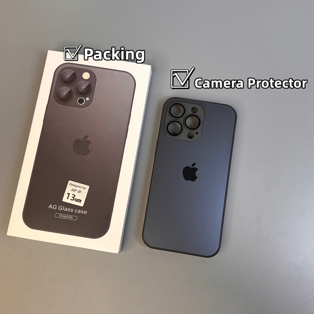 IPHONE Casing Handphone Kaca Tempered 1:1 AG Frosted Untuk Iphone11 12 13 14 Pro Max Casing Iphone14 Plus Hard Matte Case Dengan Lensa Pelindung Kamera