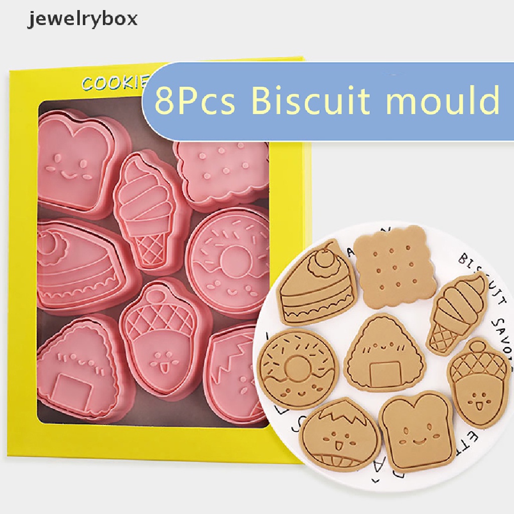 [jewelrybox] 8pcs/set Cookie Cutter Fondant Cutter Cetakan Kue Kering Plastik DIY Fondant Pastry Decorag Baking Alat Masak Butik