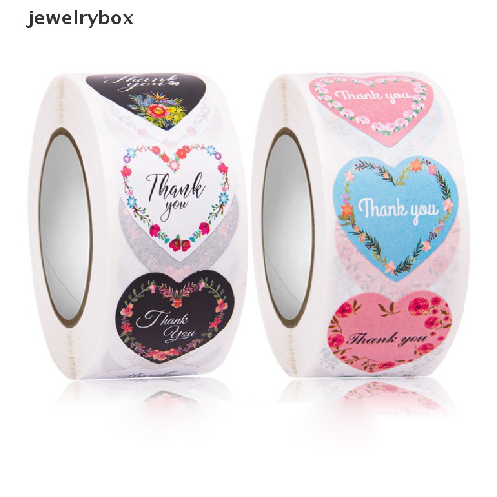 [jewelrybox] 500pcs/roll Hati Terima Kasih Stiker Bunga Hias Decal Sealing Stiker Butik