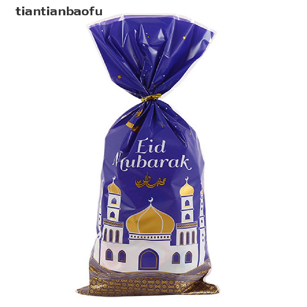 [tiantianbaofu] 50pcs Eid Mubarak Gift Bag Plastik OPP Bag Dua Warna Mix Perlengkapan Pesta Muslim Butik