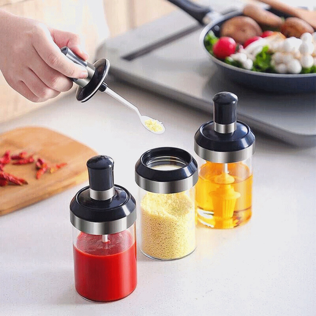 IG - BOTOL BUMBU DAPUR KACA | SENDOK MADU KUAS | TEMPAT BUMBU DAPUR SENDOK GARAM | SPICE BOTTLE