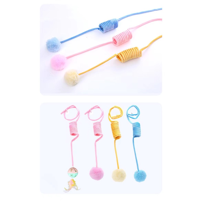 Mainan Interaktif Penggoda Kucing Model Gantung  Bentuk Dengan Bel pet cat toy/Mainan Kucing Bola Bulu Tali Spring