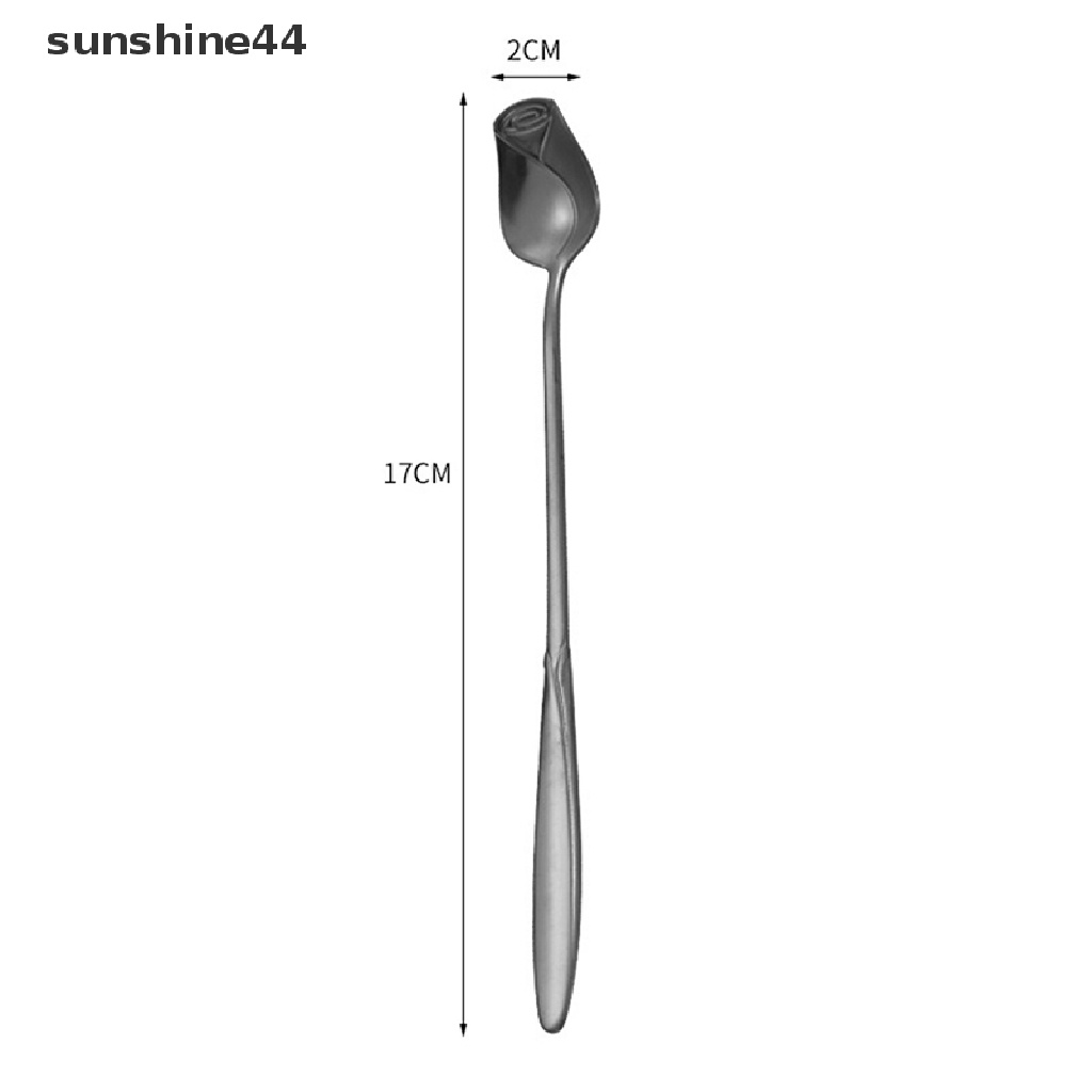 Sunshine Sendok Pencampur Mawar Stainless Steel Gagang Panjang Sendok Teh Kopi Untuk Dessert Madu ID