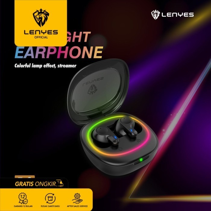 LENYES TWS Earphone Air 53 Wireless Headset Gaming RGB Bluetooth - Hitam headset handsfree earbud rechargeable stereo in ear mini