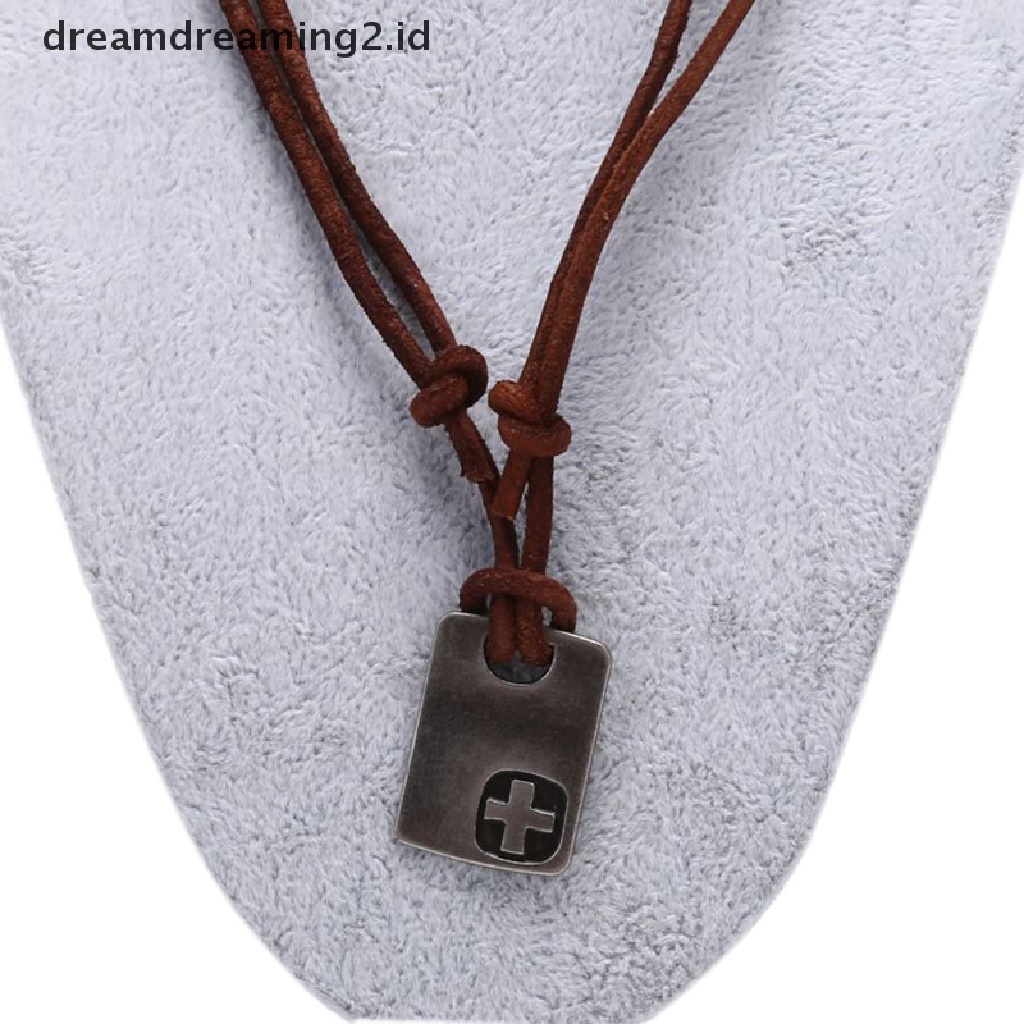 (hot) Fashion Pria Vintage Kulit Imitasi Liontin Adjustable Rantai Kalung Perhiasan Hadiah//