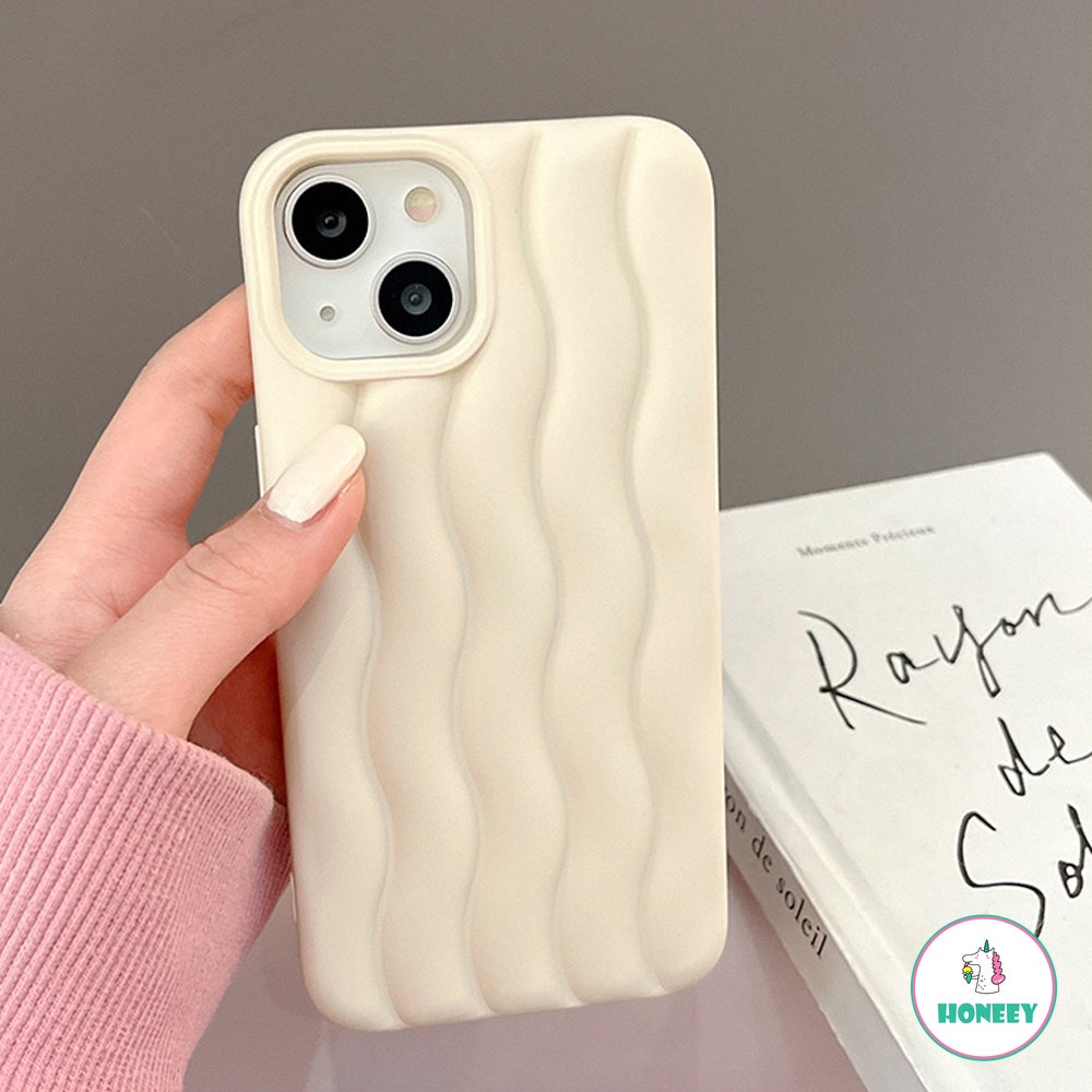 IPHONE Casing Ponsel Motif Riak Air Putih 3D Untuk Iphone14 13 12 11 Pro Max Matte Warna Solid Lembut Shockproof Back Cover