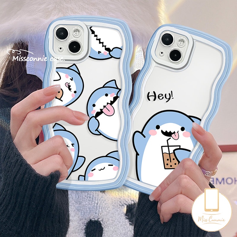 Casing Kartun Redmi 12C 9A 10C A1 10A 9 10 A1+9T 9C NFC POCO M3 X3 NFC Pro Redmi Note 9s 11s 9 8 11 10s 10 11Pro 10Pro Max Mi 11T Pro Soft Tpu Wavy Edge Cute Shark Milk Tea Cover/Penutup Teh Susu