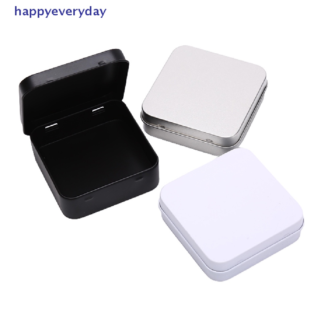 [happy] Wadah Kaleng Logam Mini Persegi Berengsel Flip Penyimpanan Tin Box Perhiasan Coin Case [ID]