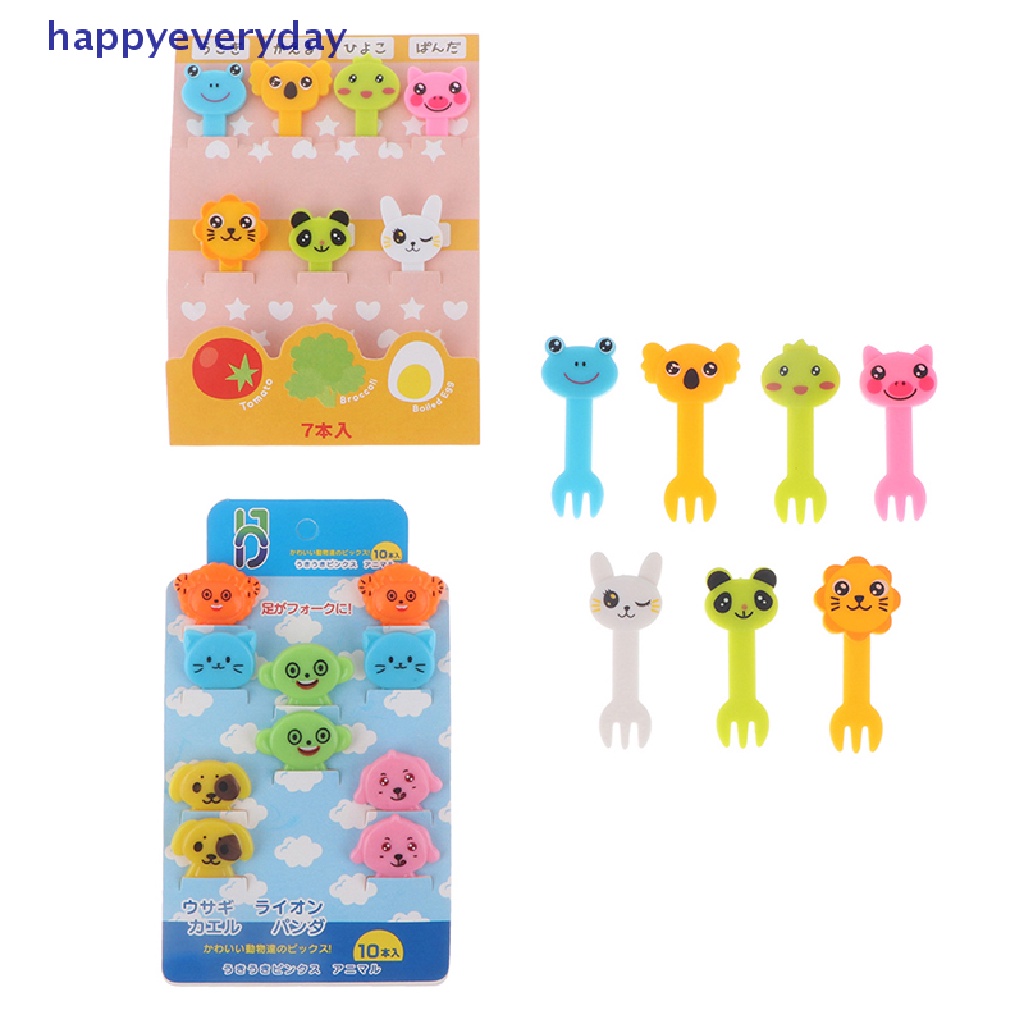 [happy] 7per8/10pcs Kartun Mini Garpu Buah Animal Farm Mini Cartoon Fruit Fork Garpu Makanan [ID]