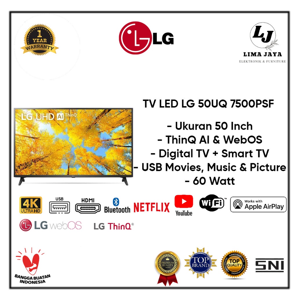 LG LED TV 50UQ 7500 PSF Digital &amp; Smart TV LED LG 50 Inch 4K Ultra HD