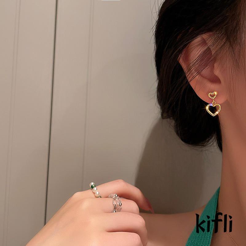[KD] S925 Perak Stitch Berlian Berongga Bentuk Hati Anting-Anting Sederhana Kompak Modis Anting-Anting