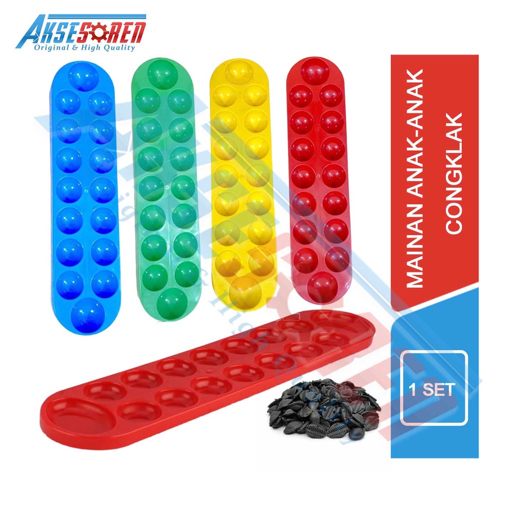 Aksesoren Mainan Tradisional Papan Congklak / Mainan Anak Kecil Klasik Biji Congklak Plastik Hitam /