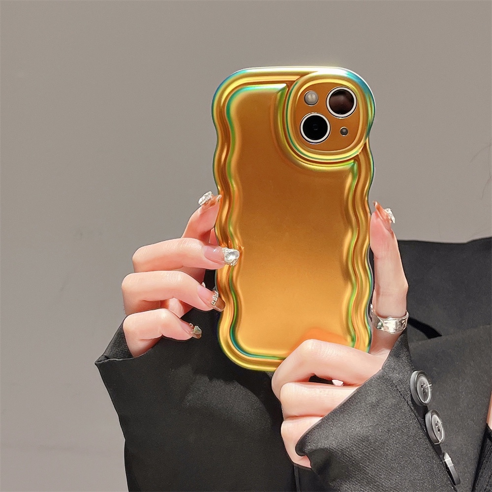 IPHONE Retro Gradien Electroplating Laser Angin Dingin All-inclusive Anti-drop Pelindung Gelombang Case Untuk Iphone14 Pro Max13 12 11 14 Pm Air Cushion Cover Soft Tpu Case