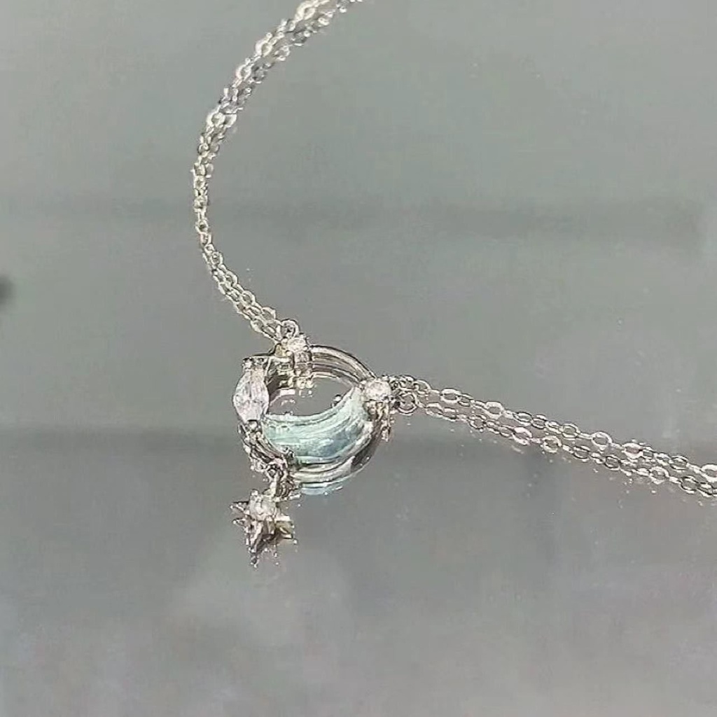 Kalung Liontin Moonstone Zircon Simple Heart Bow Cross Crystal Rantai Silver Choker Untuk Aksesoris Perhiasan Wanita