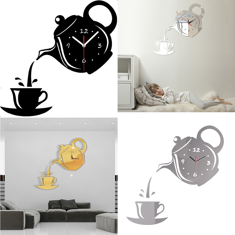 Mirror Self-adhesive Wall Sticker/Teko Kopi Bentuk Cangkir Wall Art Sticker/Dekorasi Dinding Rumah