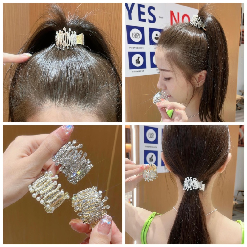 Berlian Mutiara Merapat Korea Fashion Tidak Teratur Klip Rambut Ponytail Tinggi Tetap Grabbing