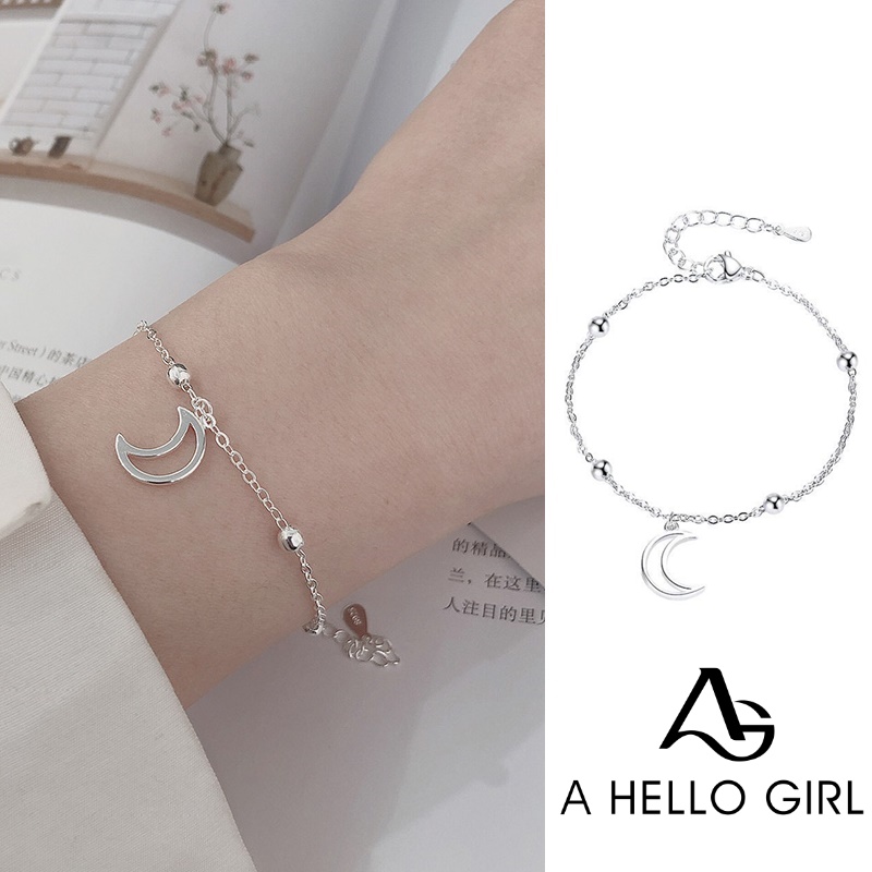 Gelang Rantai Desain Bulan Sabit Hollow Warna Silver Untuk Musim Panas