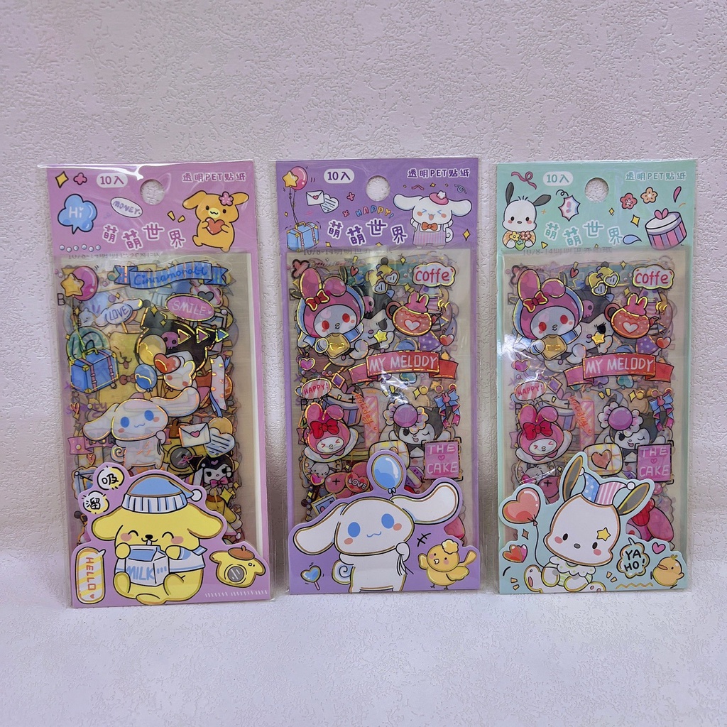 ( 10  LEMBAR) STICKER SANRIO ISI 10 LEMBAR STIKER SANRIO CINAMOROLL KUROMI MELODY POM PURIN