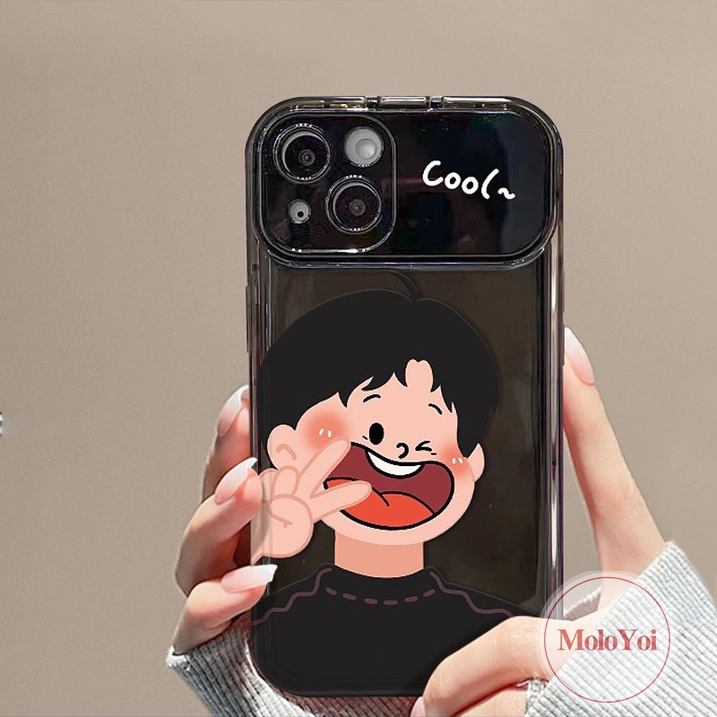 IPHONE Flip Make Up Cermin Couple Sweet Boy Girl Case Kompatibel Untuk Iphone14 11 13 12 Pro MAX 7Plus XR 78 14 Plus X XS MAX SE 2020 Lovely Lembut Shockproof Soft Cover