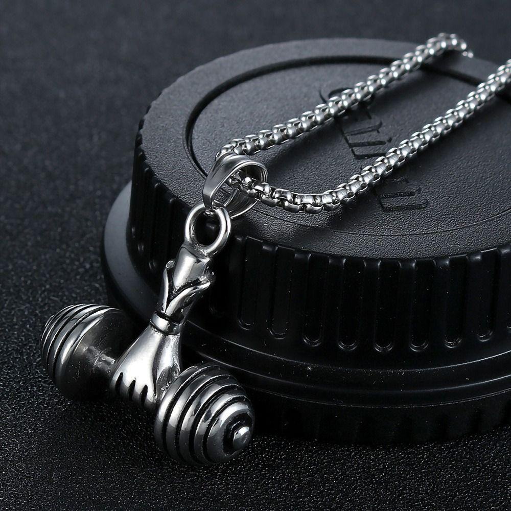Needway Pria Perhiasan Keperakan Pesona Punk Aksesori Laki-Laki Gaya Jalan Hip Hop Vintage Dumbbell Pendant