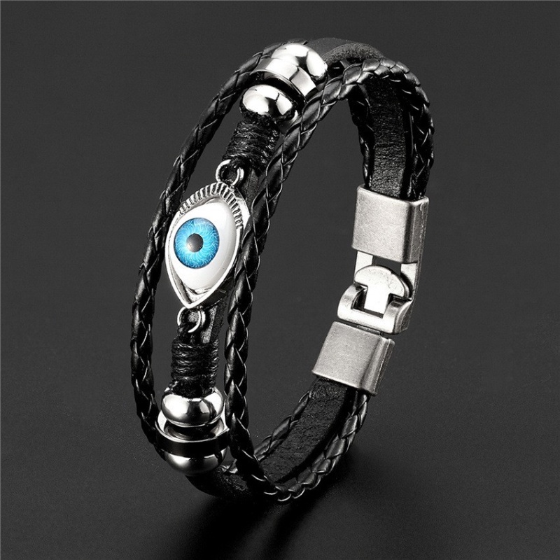 [Z H Perhiasan] Vintage Rock Devil's Eye Gelang Kulit Pria Dan Wanita Fashion Pacar Pasangan Stainless Steel Multi Layer Manik-Manik PU Gelang Punk Pesta Perhiasan Aksesoris