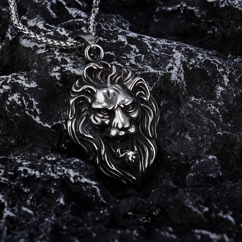 [X C Kalung] Baru Silvery Lion King Head Titanium Steel Liontin Punk Hip Hop Stainless Steel Kalung Hadiah Pesta Ulang Tahun Untuk Pria Dan Wanita