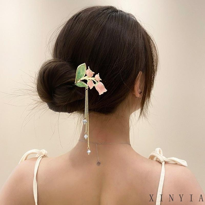 【Bayar di tempat】Jepit Rambut Anggrek Simple Modern Logam Mutiara Rumbai Hairpin Niche Desain Hiasan Kepala