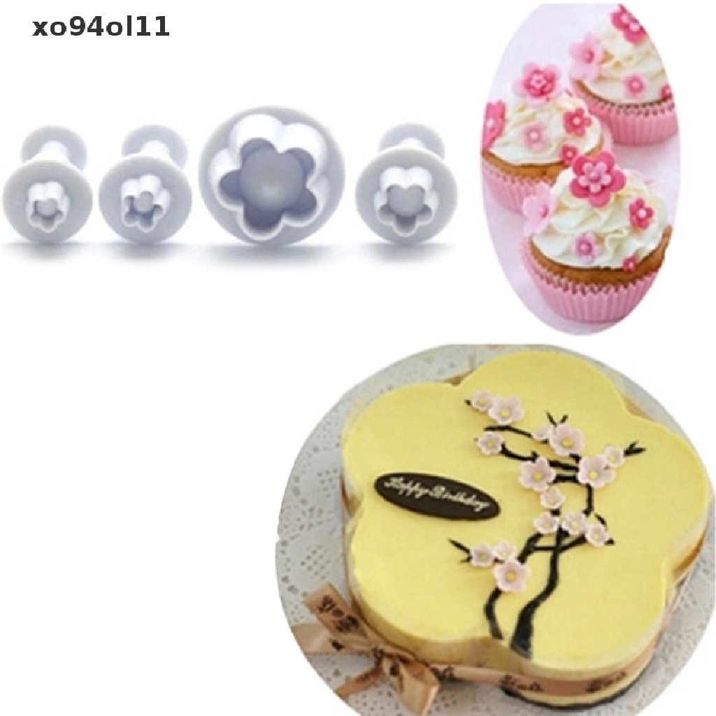 Xo 4Pcs Plum Flower Fondant Cake Cutter Plunger Cetakan Kue Kering Decorag Candy Mould OL