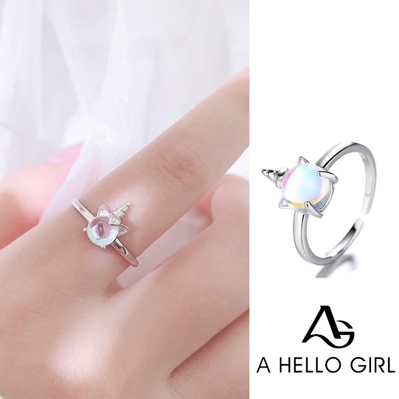 Cincin Kasual Ring Unicorn Penuh Warna Moonstone Pembukaan Versi Korea Perhiasan Rings Women Jewelry