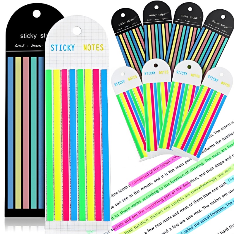 [Unggulan] 160pcs Bendera Tab Indeks Neon Transparan Tahan Air Warna Pelangi Sticky Notes Paper Stiker Strip Panjang Tipis Index Memo Pad Perlengkapan Alat Tulis Kantor Sekolah