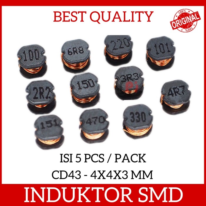 Isi 5 Pcs Induktor SMD CD43 22 33 470 uH Inductor Lilitan Wire Wound