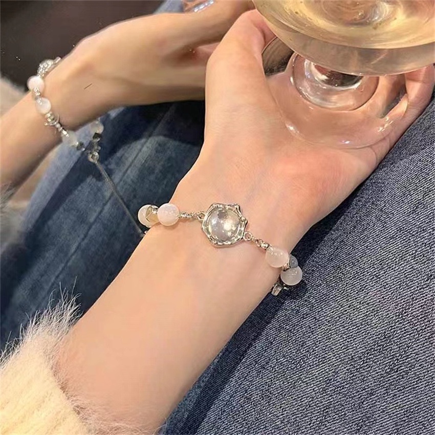 Fashion Moonstone Perak Bintang Gelang Untuk Wanita Manik-Manik Elegan Bracelets Perhiasan Aksesoris