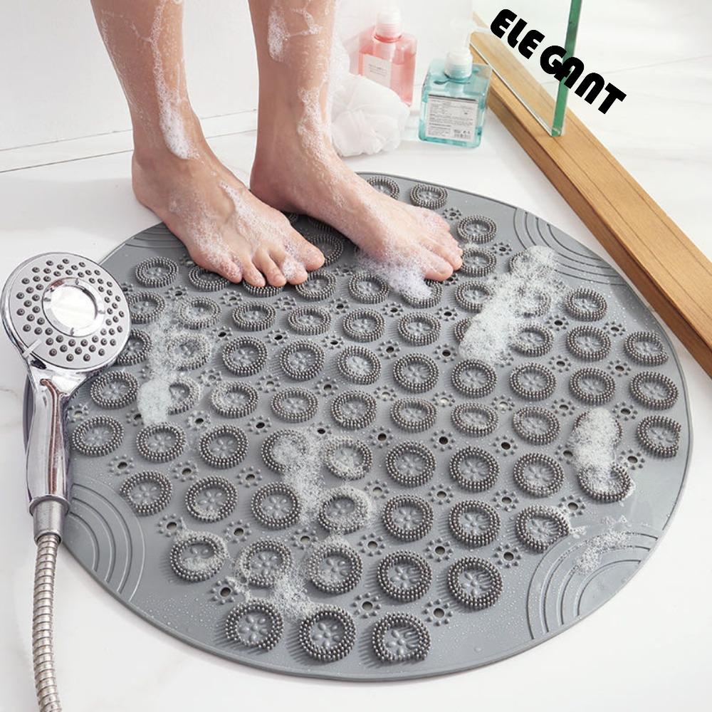 [Elegan] Keset Kamar Mandi Bulat Anti-Slip Drainase Aksesoris Kamar Mandi Suction Cup Mudah Dibersihkan Pijat Foot Pad