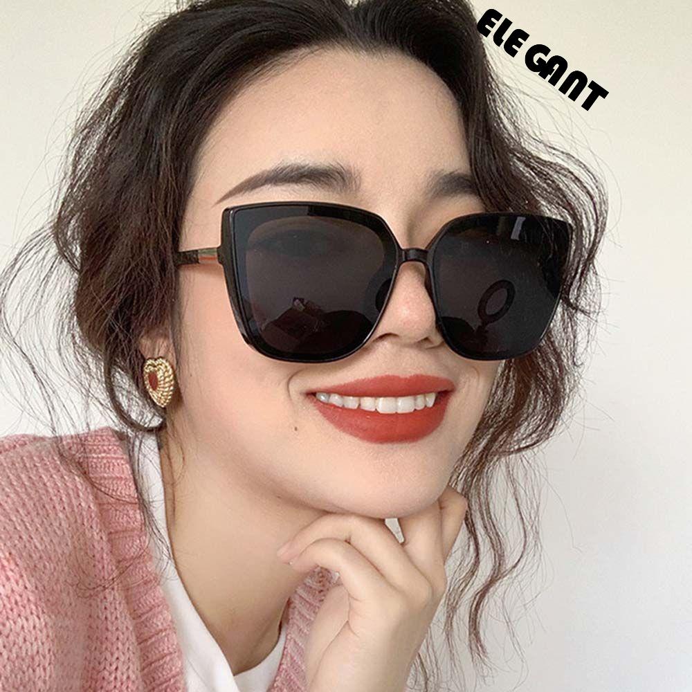 [Elegan] Kacamata Bingkai Persegi Retro Sederhana Wanita Kepribadian Bingkai Besar Kacamata Hitam Sun Shade Women's Eyewear