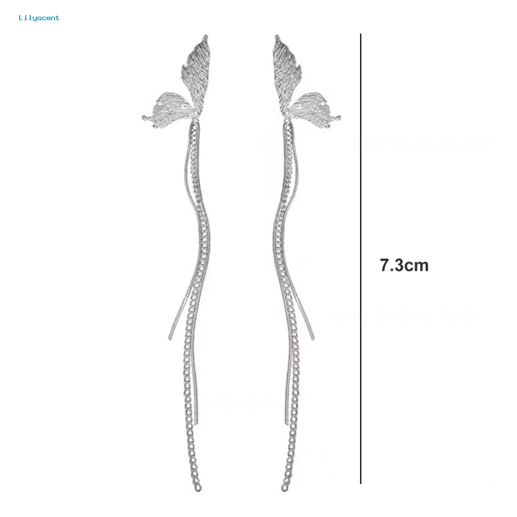 Lilyscent 1pasang Anting Lady Bermutu Tinggi Perhiasan Fashion Mewah Bersinar Kupu-Kupu Rumbai Anting Electroplating