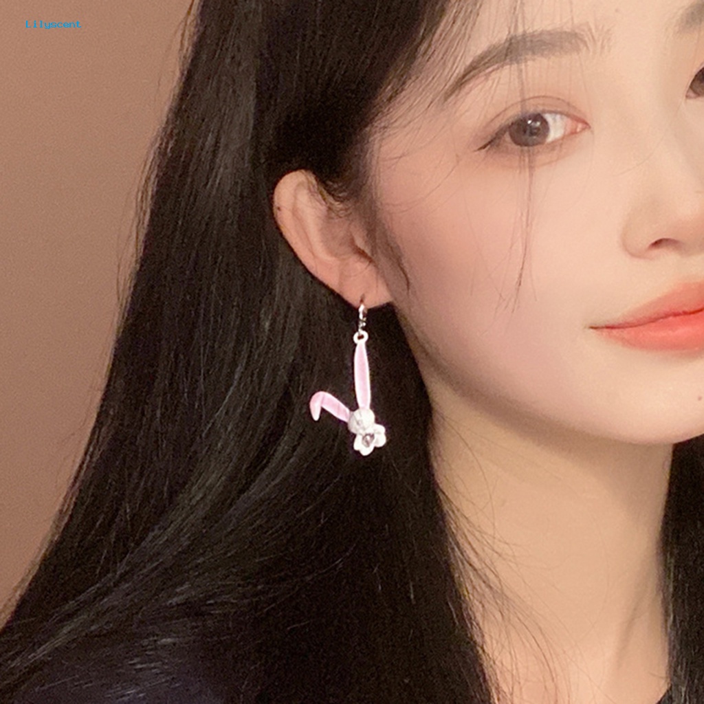 Lilyscent 1pasang Electroplating Menjuntai Anting-Anting Aksesori Busana Temperamen Kelinci Lucu Drop Earrings Berkilau