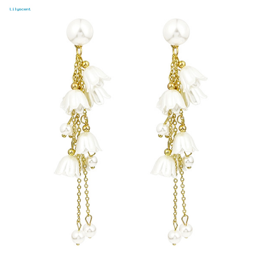 Lilyscent 1pasang Burrs-free Tassel Earrings Untuk Pacaran Lady Elegan Rantai Panjang Rumbai Anting Bunga Liontin