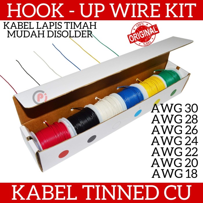 AWG Hook Up Wire Kit Isi 6 Warna Kabel Jumper Tinned CU Berkualitas